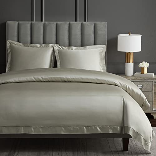HiEnd Accents High Shine Satin 3 Piece Duvet Cover Set, King Size, Champagne Solid Color, Classic Traditional Modern Style Luxury Bedding, 1 Comforter Cover and 2 Pillowcases by H HIEND ACCENTS - Used condition - US$230.14