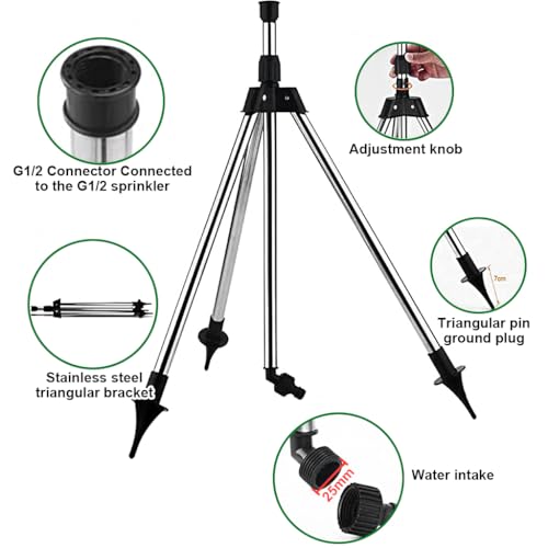 Image of HASTHIP Garden Rotating Water Sprinkler - Universal Metal Nozzle with Stainless Steel Tripod - Mobile 360 Adjustable Garden Irrigation System - Garden Sprinkler for Garden Lawn, Flower Bed