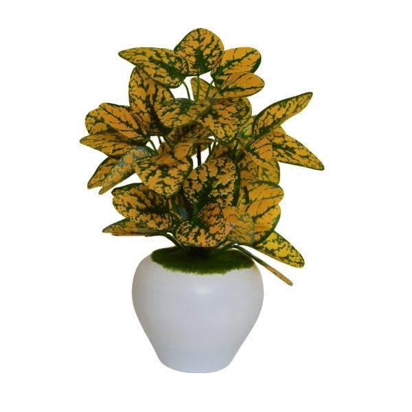 Image of fancymart Artificial Plant Leaves in Apple Pot (30 cm Height) | Small Potted Plant for Office Desk | Home Decor for Living Room | Cafe & Restaurant Table Decoration