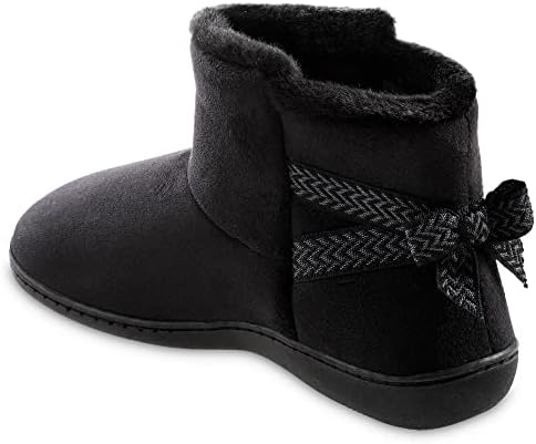 isotoner Women's Microsuede Mallory Bootie Slippers with Bow, Black, 7.5-8 | Image 5