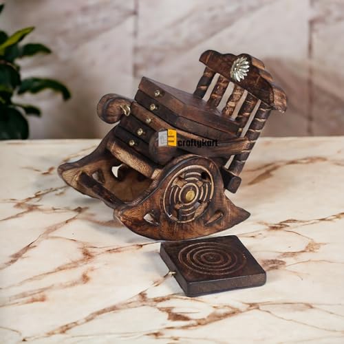 Image of Wooden Antique Beautiful Design Tea Coffee Coaster Set with Chair Coaster Decorative Holder for Tea Coffee Cups Mugs Beer Cans Bar Glass Indian Handicrafts (Antique Black)