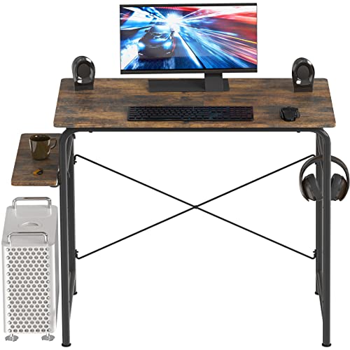 Petit bureau d'ordinateur de jeu marron rustique avec étagère pratique - 5