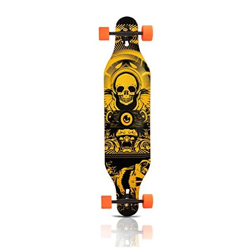 PINESKY 41 Inch Longboard Skateboard 9 Ply Natural Maple Complete Skateboard Cruiser for Cruising, Carving, Free-Style and Downhill with T-Tool Skull