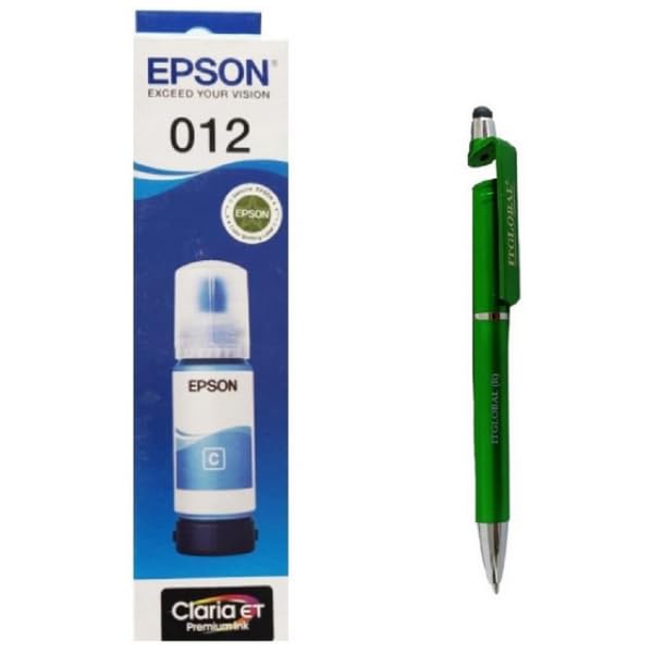 Value Pack OG 012 Cyan Ink Bottle 70ML C13T07K298 for Epson Selected Printer with 3in1 Multi-Function Creative Mobile Phone Stand, Stylus Pen, Ballpoint Pen (Very Colors)