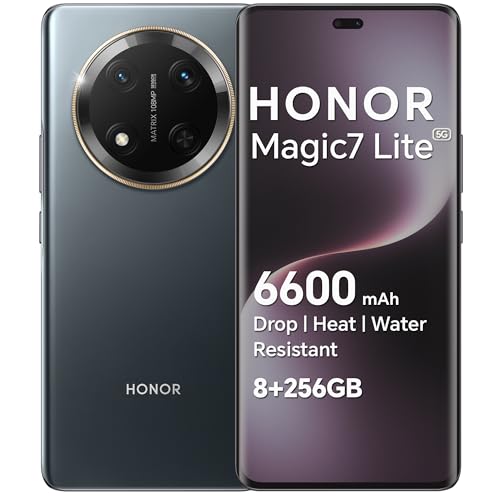 HONOR Magic7 Lite Smartphone 5G Without Contract Dual SIM NFC Android Mobile Phones (256G ROM/8G RAM 6600 mAh 108MP Drop/Water/Heat-Resistant Al Intelligent 6.78 Zoll AMOLED Display) Titanium Black