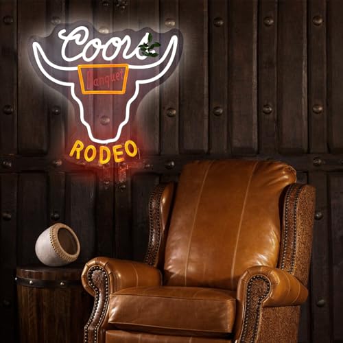 ADS JIE Western Decor Cowboy Neon Sign - 9 Brightness Adjustments Usb Powered, Cow Skull Light, Sign Beer, Bar Club Bull Led Wall Decor