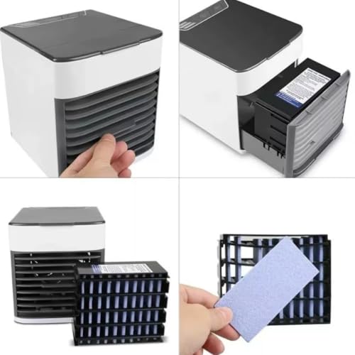 Mini Climatizador Portatil de Mesa Umidificador Ventilador Purificador Usb Reservatório Agua e Gelo