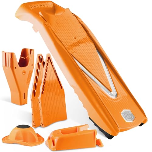 Börner Reston Lloyd - Mandolina rebanadora V5 (juego profesional) • Cortador en V con 10 estilos de corte y soporte de seguridad para alimentos • Cortador de cocina ajustable para verduras y frutas