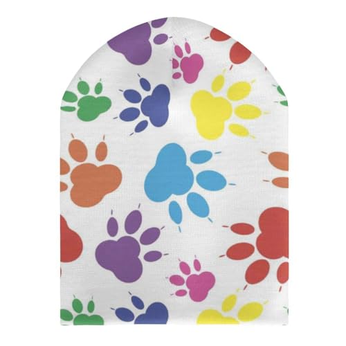 Rainbow Paw Footprint Animal Pattern Kids Beanie Hat for for Girls Boys Children Cap Winter Knitted Chemo Cancer Headwear Accessories Gifts Decoration3