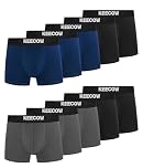 Bobelle Men's Boxer Shorts 10 Pack, Cotton Trunks Underwear Retro Soft No Itchy Labels, Breathable Underpants with Elastic Waistband (Black, Blue, Grey, L)