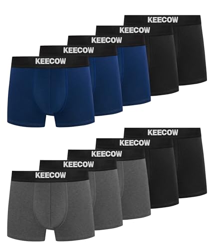 Bobelle Boxers Shorts Men 10 Pack Cotton Trunks Underwear Comfortable No Itchy Labels, Underpants with Elastic Waistband Breathable (Black, Blue, Grey, XXL)