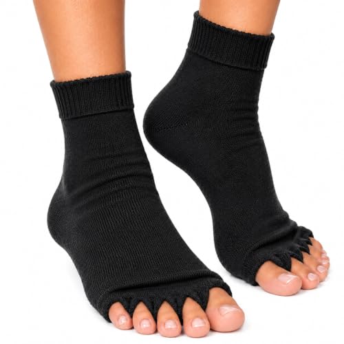 Image of Vn care Foot Alignment Socks for Women & Men | Five Toe Separator | Foot Pain Relief | Bunion Corrector | Plantar Fasciitis | Improving Posture & Increasing Flexibility | Free Size (Black, 1 Pair)