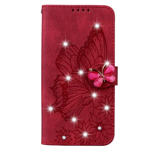 Housse Google Pixel 10 5G en cuir rouge au design papillon raffiné