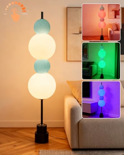 Image of Blue Globe Floor Lamp - RGB & 3000K Dimmable LED, Touch Switch, Modern Tall Standing Lamp for Bedroom, Living Room, Home Office, Gold Metal
