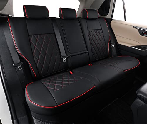 Image of EKR Rav4 Seat Covers Custom Fit for Toyota Rav4 (Only Hybrid) 2019-2025 LE,XLE,XLE Premium,Limited,Woodland Edition, Leather Car Seat Cover Full Set for SUV,Faux Leather(Black with Red Piping)
