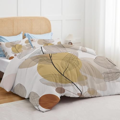 Parure de Lit 240x220 Feuille Abstraite de Qualité Supérieure en Microfibre Douce et Durable