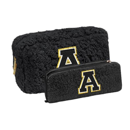 Borsa per trucco da viaggio per viaggi cosmetici di grande capacità cerniera carina borsa da toilette portatile sacchetto peluche per donne Nero