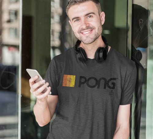 Ripple Junction Pong Men's Short Sleeve T-Shirt Classic Atari Logo Vintage Gaming Retro Graphic Distressed LG HEA. Platinum