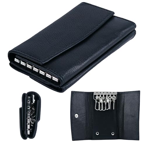 Li-Handcrafted-Top-Grain-Cowhide-Leather-Key-Holder-Compact-Versatile-Key-Organizer-With-6-Key-Hooks-for-Your-Keys-Spacious-Storage-For-Credit-Cards-Money-Secure-Reliable-Key-Case-Black