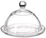Circleware De Fromage Mini Glass Butter Dish Dome Tray Plate Multi-Purpose Preserving Serving Dessert Home and Kitchen Glassware for Cream Cheese Cake, Salad Foods, 4.5” x 6”, Clear