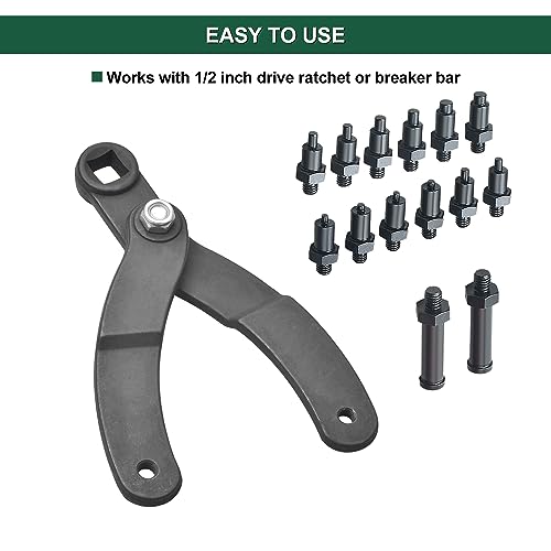 LainKeen 15Pc Universal Camshaft Pulley Holder Tools Kit,Variable Pin Spanner Wrench Kit Adjustable Fan Clutch Pully Holder Wrench with Pins - Image 4