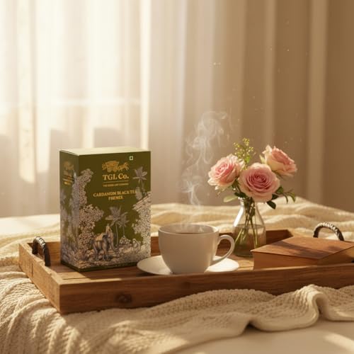 Image of TGL Co. Instant Cardamom Black Tea Premix (14 Sachets) Quick & Easy To Make Elaichi (Cardamom) Flavored Tea Premix Sachets - 14g Per Serve