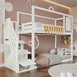 ECLIVON Litera Cama Infantil 90x200 con Escalera de Almacenamiento para Niños, Blanco