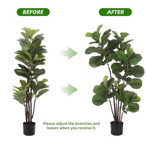 GarveeHome Faux Fiddle Leaf Fig Tree, 47 Inch Potted Fake Ficus Lyrata Plant with 72 Decorative Fiddle Leaves, Artificial Trees for Home Indoor Outdoor Living Room Office Porch Decor