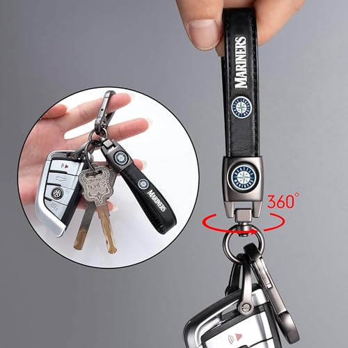 Image of Mariners Car Keychain Keyring for Seatle Mariners Baseball Fans,Seatle Mariners Car Accessory Women /Men's Keychains for Cars,Leather Key Ring Lanyard Car Key Fob Holder,Car Key Fob Keyring Replacement
