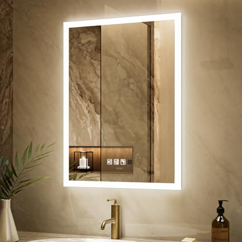 GANPE Espejo de baño LED con Sensor de Movimiento, con Bluetooth, Iluminado Regulable, Espejo de Maquillaje montado en la Pared, antivaho IP44 Impermeable Vertical y Horizontal (80_x_60_cm)