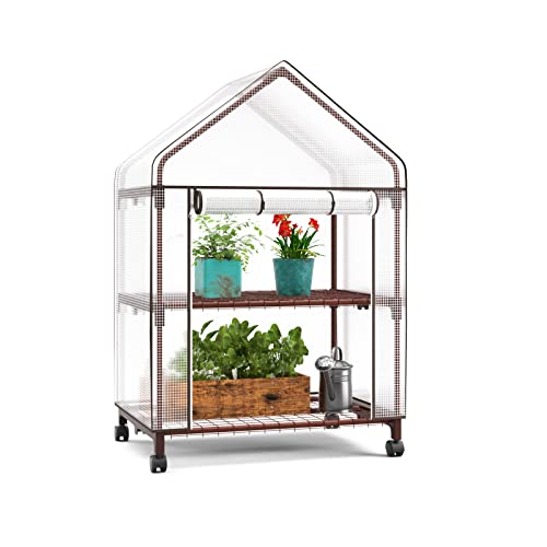 UDPATIO Gewächshaus mit 2 Etagen, klein Foliengewächshaus mit Regalen,...