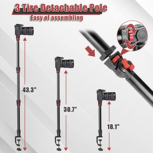 Foutoukeep Overhead Camera Mount With 1/4“ 3/8" 5/8" Screws, Adjustable 3-Section Camera Mount Clamp With 180° Range & 360° Base, Overhead Webcam Phone Camera Mount For Photography #TOP4