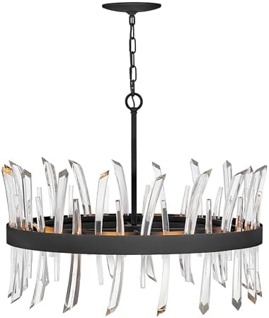 Fredrick Ramond Revel Medium Eight Light Single Tier Chandelier - Luxurious, Asymmetrical Crystal Rods, Circular - Black Finish