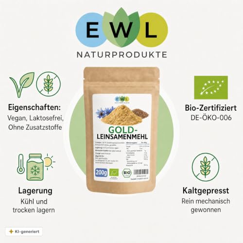 Foto von EWL BIO Goldleinsamenmehl 200g | 100% Goldleinsaat | Vegan & Low Carb Mehl