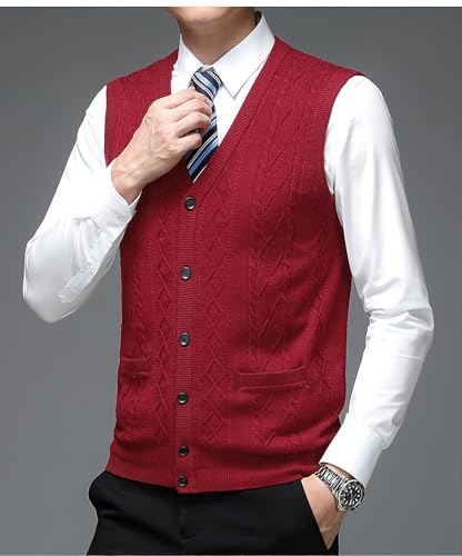 Men's Classic V Neck Wool Blend Sweater Vest Sleeveless Button Front Knit Cardigan Vest with Pocket3