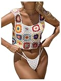 SHENHE Women's Sheer Floral Crochet Square Neck Sleeveless Cover Up Tank Crop Tops White One Size