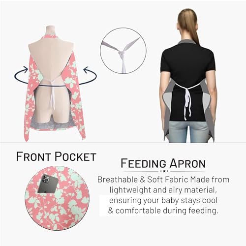Image of ZIKKU 100% Cotton Nursing Cover for Breastfeeding, Soft and Breathable, Feeding Apron /Cover for Nursing Moms, Lightweight and Comfortable Maternity Breastfeeding Cover with Mobile Pocket (Pink Flower)