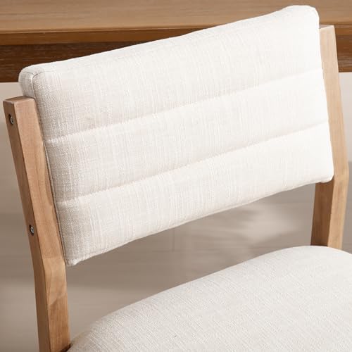 Image of RIVOVA Linen Dining Chairs Set of 4, Comfortable Upholstered Kitchen Chairs with Wood Legs, Mid Century Modern Kitchen Chair Accent Side Chair for Living, Bedroom, Restaurant, Beige