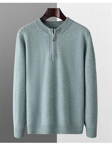 Men's 100% Wool Sweater Round Neck Thick Knit Long Sleeve Pullover Zipper Warm Winter Soft Knitwear Top3