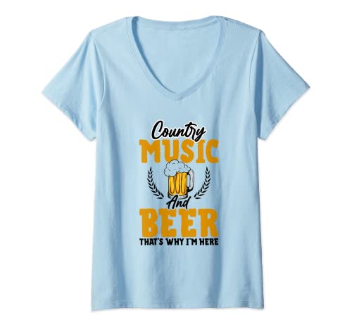 Mujer Country Música Y Cerveza Por eso Estoy Aquí Western USA Country Camiseta Cuello V