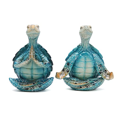 Hodao 2PCS Sea Turtle Meditation Yoga Decor Garden Figurines Sea Turtle Meditating Coastal Beach Decorations, Zen Yoga Resin Statues for Home Office Decor Home Calming Gifts for Mom, Nature Lovers