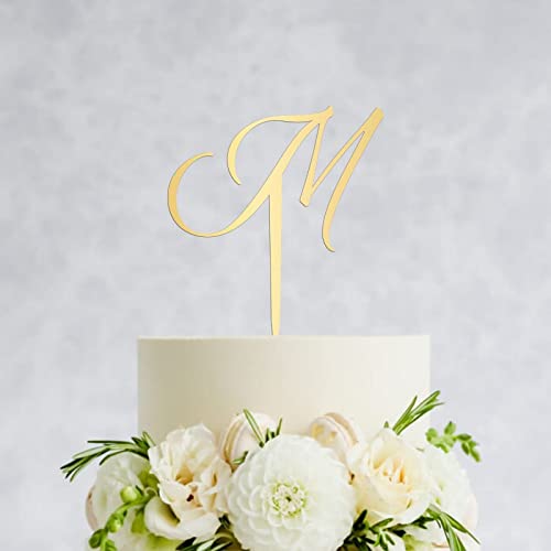 Vinisong Personalized Letter Cake Toppers Initials M Cake Topper Rustic Wedding Cake Topper Letter M Cake Topper Acrylic Glitter Gold Wedding Anniversary Engagement Party Decor Cake Decoration #TOP3