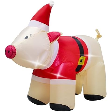 TRMESIA 4FT Long Christmas Inflatable Pig Wear Christmas Hats Decorations with Lights, Indoor Outdoor Yard Blow up Decoration Christmas Holiday Addition,Blow up Christmas Piggy Decor Cover