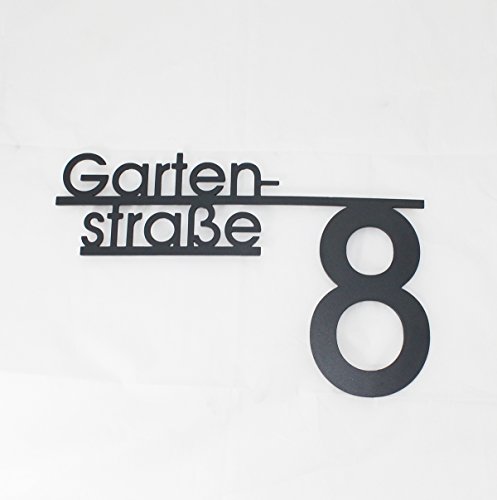 Preisvergleich Produktbild Thorwa Design Hausnummer mit Straßenname oder Familienname / Namensschriftzug (Design 4) Hausnummernschild aus Edelstahl mit Wunschschriftzug / Namen / Schriftzug (40cm x 30cm / RAL 7016 Anthrazit)