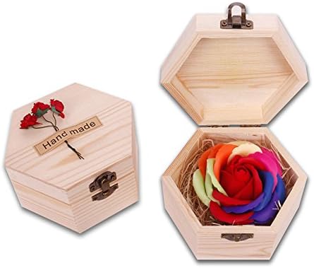 Amazon Formemory ソープフラワー レインボーローズ レインボー バラ 木質ボックス付き バラ 手作り 母の日 誕生日プレゼント ホワイトデーのギフト バレンタインデーの贈り物 お祝い 赤い プリザーブドフラワー オンライン通販