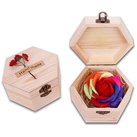 Amazon Formemory ソープフラワー レインボーローズ レインボー バラ 木質ボックス付き バラ 手作り 母の日 誕生日プレゼント ホワイトデーのギフト バレンタインデーの贈り物 お祝い 赤い プリザーブドフラワー オンライン通販