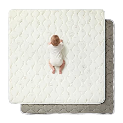 Fortella Tapis Bebe Pliable, Tapis de Jeux Bébé Eveil 120x120cm Antidérapant, Matelas Épais en Mousse Lavable, Idéal Tapis Motricité Bébé Sol pour...