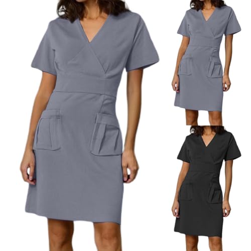 Vestido de enfermera para mujer, ropa médica, traje de cuidado de algodón, manga corta, cuello en V, bata química, ropa de trabajo, laboratorio, hospital, escuela, antiarrugas, elastano, uniforme