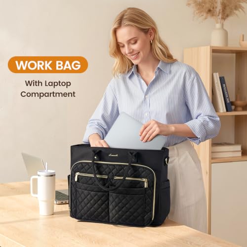 Image of LOVEVOOK Tote Bag for Women, Teacher Nurse Work Laptop Bag, Quilted Bible Computer Shoulder Bag for Business Travel College