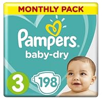 Pampers Baby-Dry Nappies Size 3 Crawler, 198 Nappies, 6-10kg, Monthly Pack